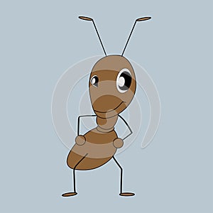 Illustration of an ant.  Brown funny ant that winks at you.  Cartoon character for illustrations of children`s books