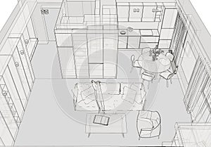 Modern interior design. Sketch of the apartment.