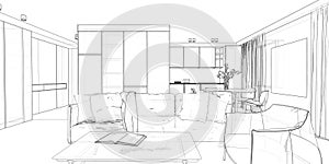 Modern interior design. Sketch of the apartment.