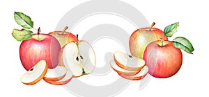 Illustration of the apples with green leaves