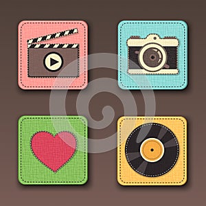 Illustration of apps icon set in textile styles