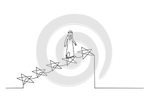 Illustration of arab businessman steps towards success or outstanding employee positions. One line art style