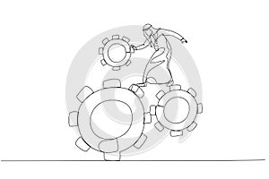 Illustration of arab man & gear. Continuous line art style