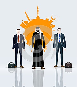 Illustration of Arabian businessman in national dress and his team