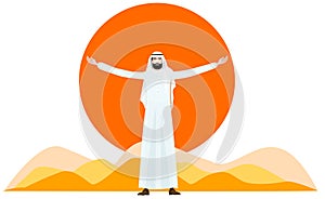 Illustration of Arabian businessman in national dress and his team