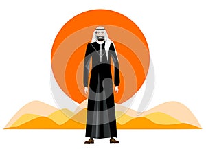Illustration of Arabian businessman in national dress and his team