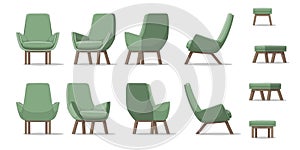 Illustration of an armchair in different perspectives
