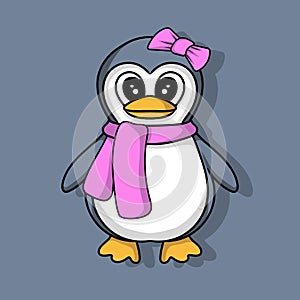 illustration art cute cartoon penguin with pink scraft character design