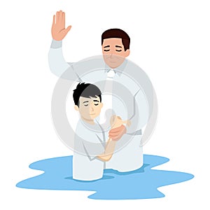 Illustration of an asian kid Being Baptized in Water