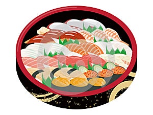 Illustration of assorted sushi platter