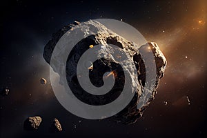 Illustration of an asteroid or meteorite hurtling through space