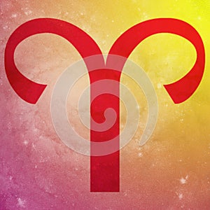 Illustration of astrology themes. Aries sign of the zodiac on bright abstract background