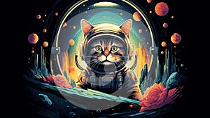 An illustration of an astronaut cat in a space suit AI Generated