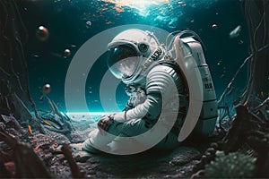 An Illustration Of An Astronaut Sitting In An Aqua SpaceLand photo