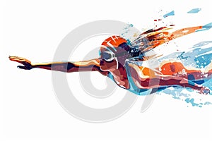 Illustration of an athlete woman swimmer in the water on a white background, swimming competition