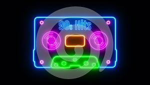 Illustration of an audio cassette in retro neon