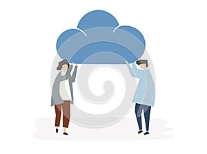 Illustration of avatar people with cloud network concept