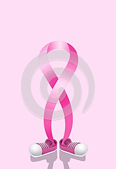 illustration of awareness Pink ribbon with shoes for breast cancer