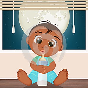 illustration of baby black with milk