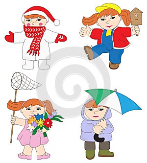 Illustration of baby girl in different season