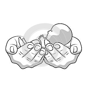 Illustration baby in hands icon