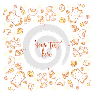 Illustration of baby items in pattern