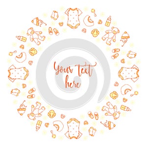 Illustration of baby items in pattern