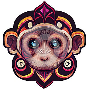 baby monkey face in hand draw tribal style isolated on white