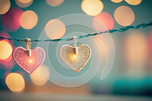 Illustration background of cute heart shape in pastel tone color Christmas light