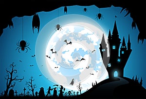 Illustration background,festival halloween,full moon on dark night
