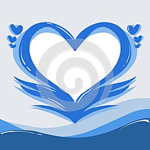 Illustration Background with love shape in blue colour and sea waves valntine theme, this design is suitable for photocall, social