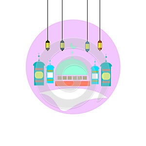 illustration background ramadan of a mosque and lantern icon.