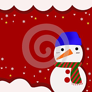 Illustration background red Christmas cartoon Olaf snow