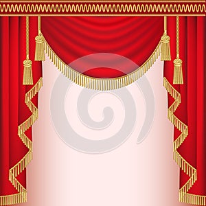 background with red velvet curtain with tassels photo