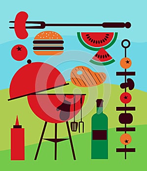 Illustration of backyard barbecue scene