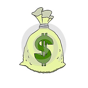 Illustration of a bag of coins with the dollar symbol