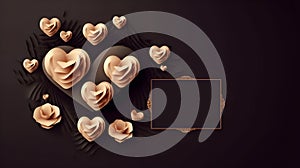 Illustration of baige template copy space heart or love shape and flower ornament design element background. Valentines day,