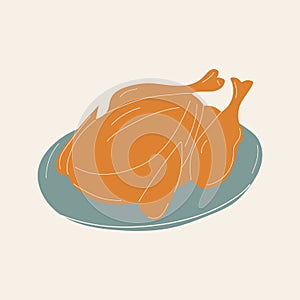 Illustration of baked turkey for thanksgiving day.