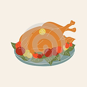 Illustration of baked turkey for thanksgiving day.