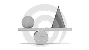Illustration of the balance of volumetric geometric shapes on a white background. Equilibration. Balance. photo