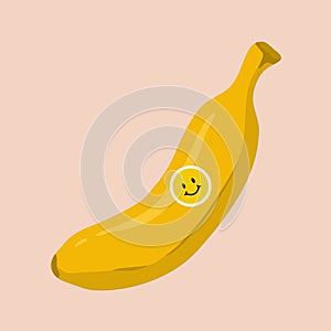 Illustration of a banana with a smiley sticker