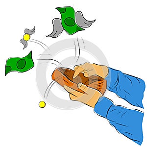 Illustration for Bankrupt lost money, Man Opening His Wallet