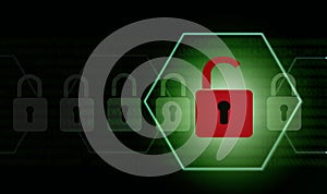 Illustration banner design cyber data security concept, green and black background