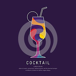 Illustration for bar menu alcoholic cocktail. Vector drawing of a Drink.
