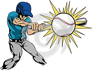 Illustration of baseball player hitting baseball