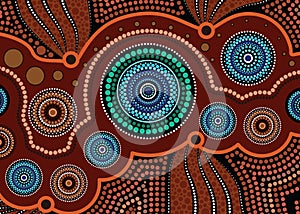 Illustration based on aboriginal style of dot  background.