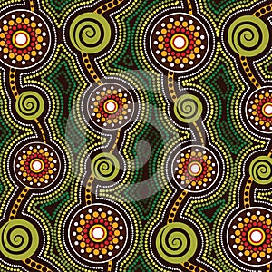 Illustration based on aboriginal style of dot  background. Connection concept