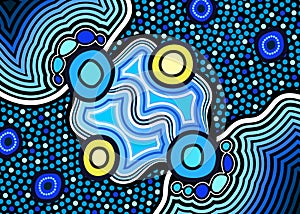 Illustration based on aboriginal style of dot  background. Connection concept