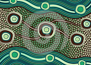 Illustration based on aboriginal style of dot  background. Connection concept