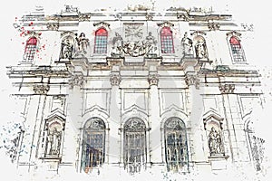 Illustration Basilica da Estrela cathedral in Lisbon, Portugal.